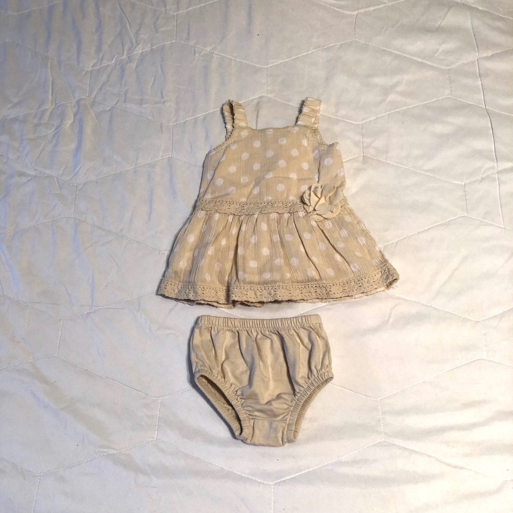 NB Baby Dress Polka-Dots Tan/Cream